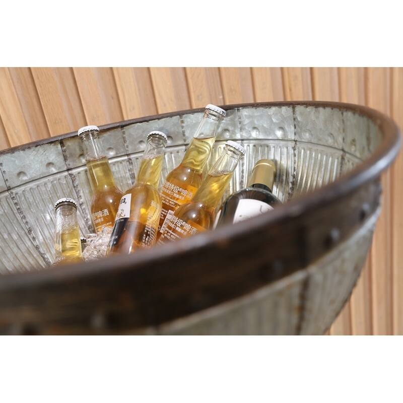 Galvanized Metal Beverage Cooler Tub with Stand - Brown