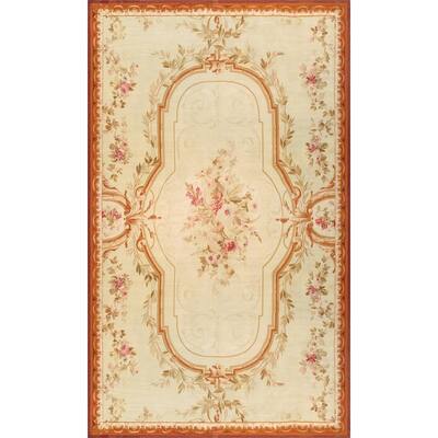 Pasargad Antique Abusson Biege/Brown Hand-Knotted Wool Rug (11' 4" X 19' 0") - 11' x 19'