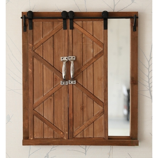 Decorative Mirror with Sliding Barn Style Wood Rustic