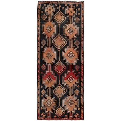 Vintage Shiraz Black/Red Collection Hand-Knotted Wool Rug (3' 4" X 8'10") - 3' x 9' Runner