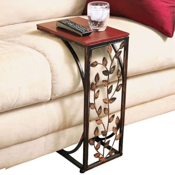 Burnished Metal Sofa Side Table End Snack W Leaf Burnished Metal Sofa Side Table End Snack W Leaf Design