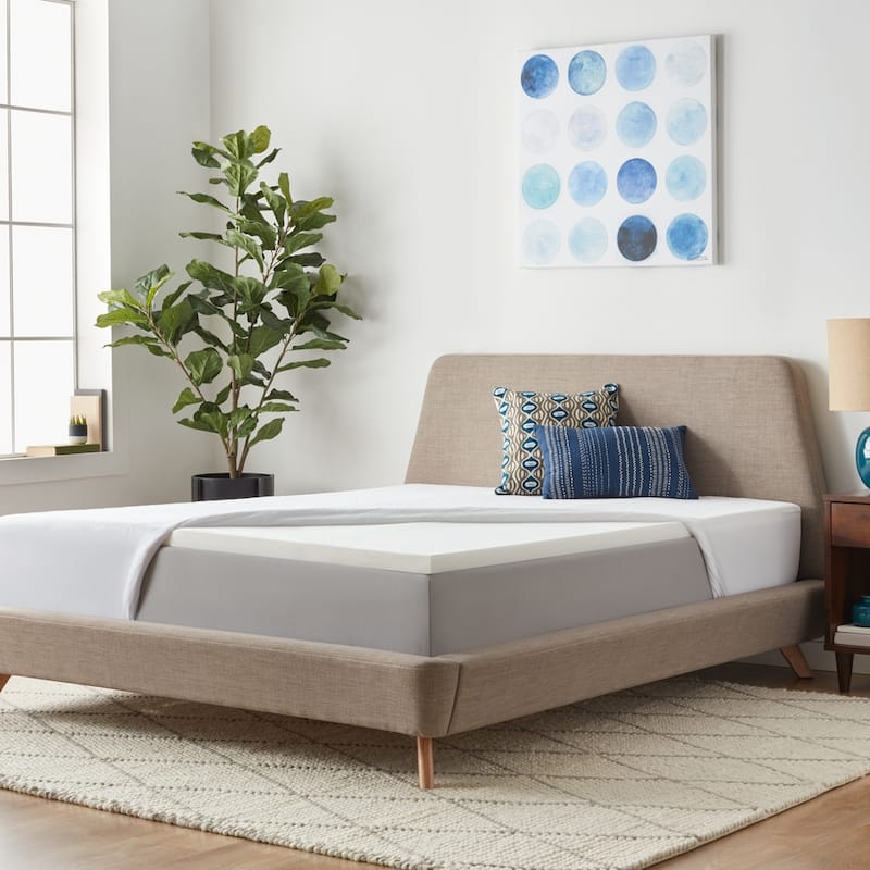 2-inch Solid Foam Mattress Topper with Premium Mattress Protector by Lucid - White