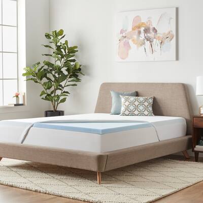 2-inch Gel Memory Foam Mattress Topper with Waterproof Mattress Protector by Linenspa - Blue/White - Blue/White