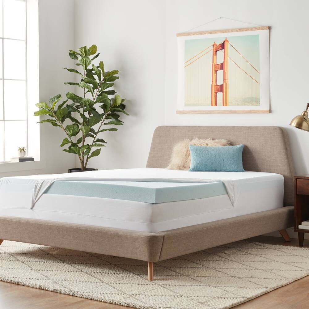 4-Inch Gel Memory Foam Mattress Topper with Encasement Mattress Protector by Lucid - Blue/White - Blue/White