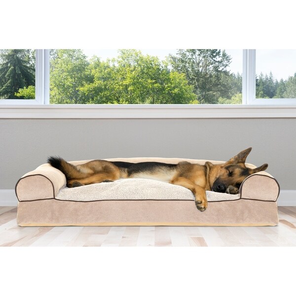 FurHaven Faux Fleece & Chenille Soft Woven Pillow Sofa Dog Bed Pet Bed - Jumbo