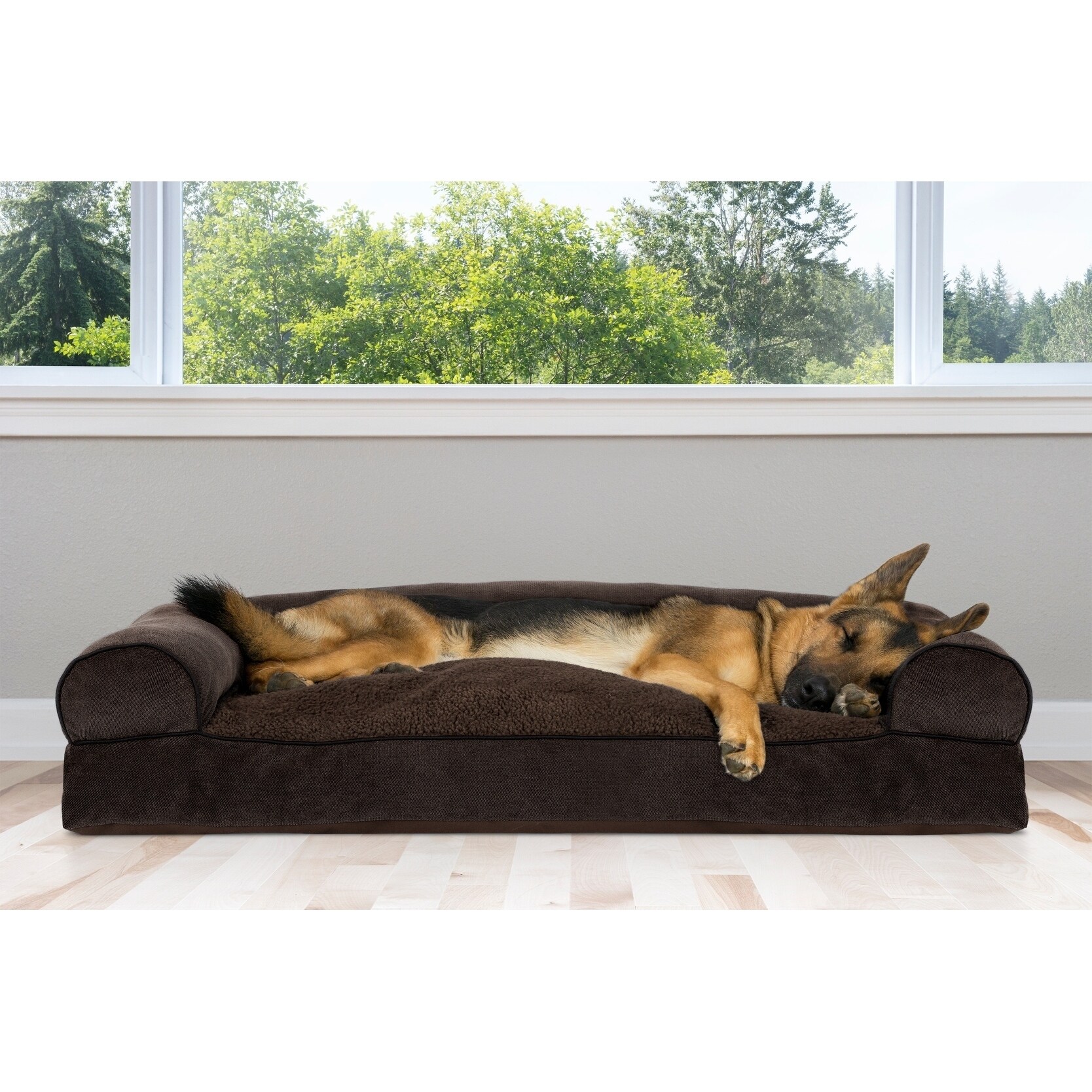 Furhaven Pet Bed Faux Fleece Chenille Soft Woven Pillow Sofa Dog