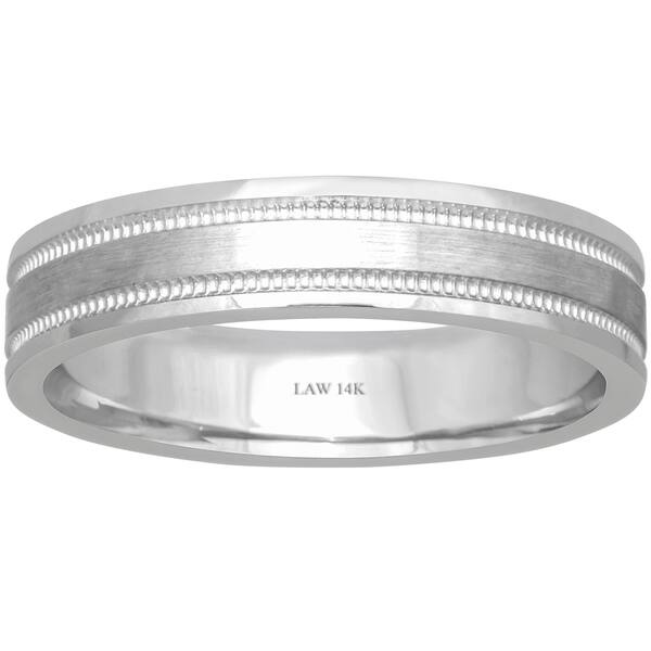 Shop 14k White Gold Flat Milgrain Comfort Fit Men S Wedding Bands Overstock 18218954
