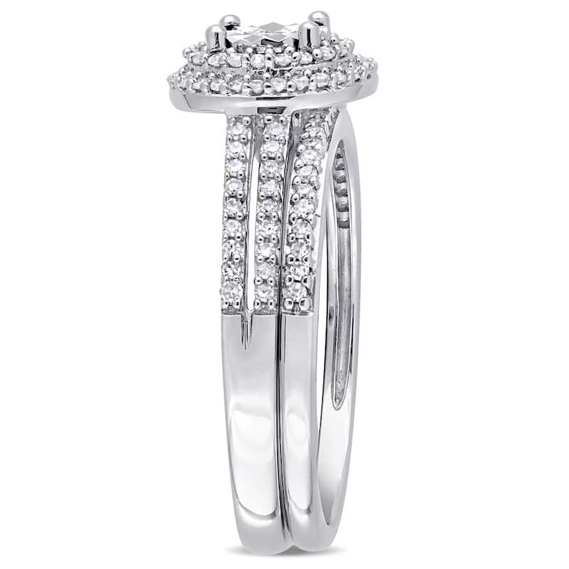 Miadora 3/8ct TDW Diamond Double Halo 2-Piece Bridal Ring Set 10k White Gold