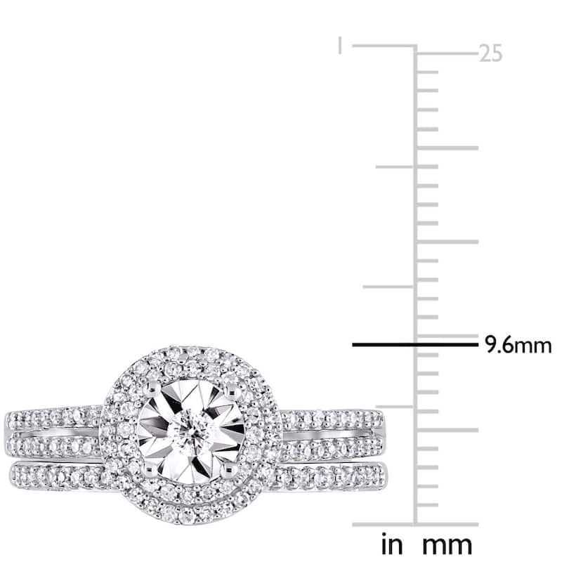 Miadora 3/8ct TDW Diamond Double Halo 2-Piece Bridal Ring Set 10k White Gold