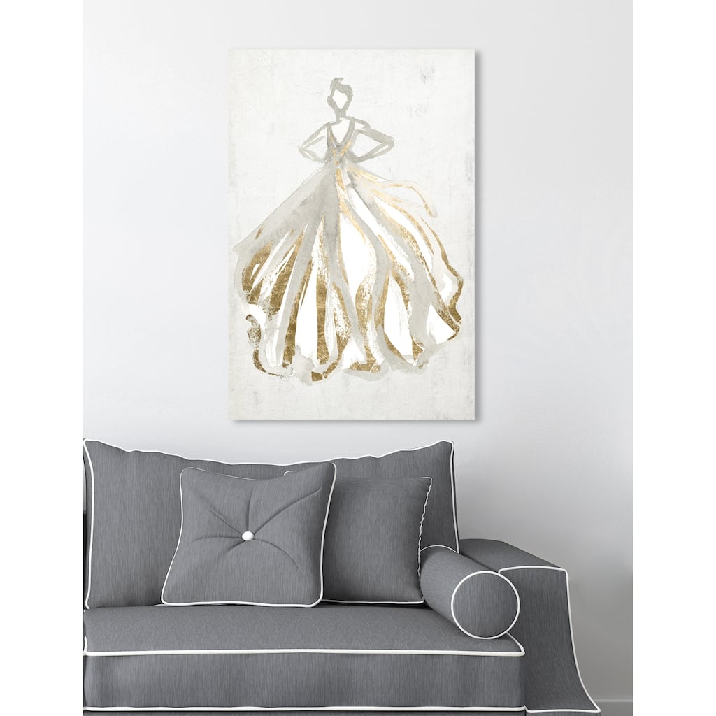 Oliver Gal 'Elegant Dress Flow III' Fashion and Glam Wall Art Canvas Print - Gray, Gold