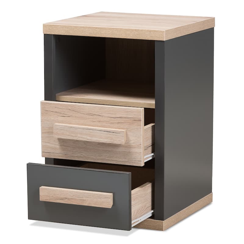 Contemporary Dark Grey and Light Brown Two-Tone 2-Drawer Nightstand by Baxton Studio