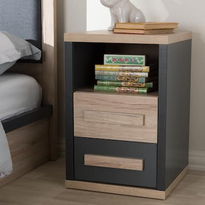 Contemporary Dark Grey and Light Brown Two-Tone 2-Drawer Nightstand by Baxton Studio