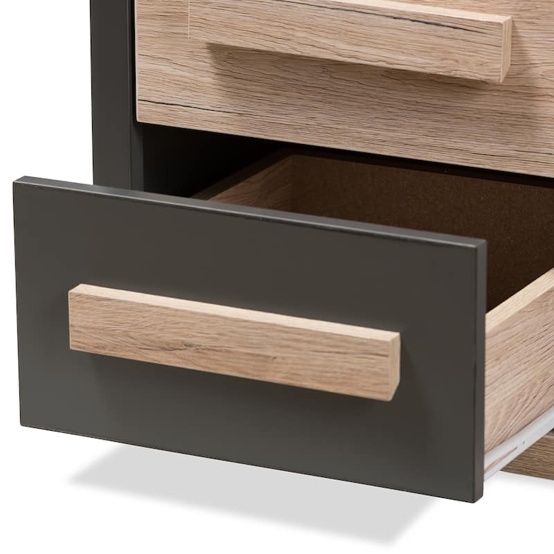 Contemporary Dark Grey and Light Brown Two-Tone 2-Drawer Nightstand by Baxton Studio