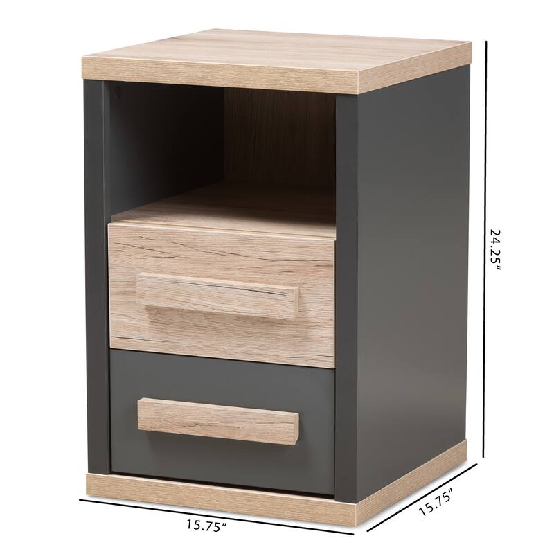 Contemporary Dark Grey and Light Brown Two-Tone 2-Drawer Nightstand by Baxton Studio