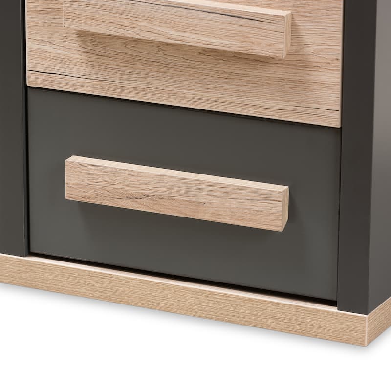 Contemporary Dark Grey and Light Brown Two-Tone 2-Drawer Nightstand by Baxton Studio