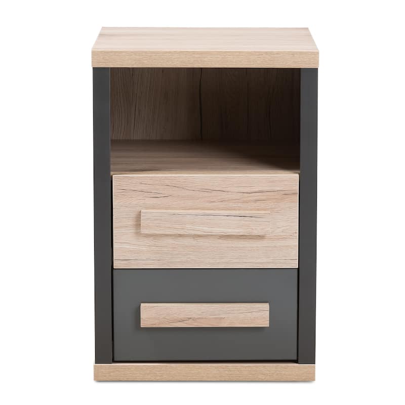Contemporary Dark Grey and Light Brown Two-Tone 2-Drawer Nightstand by Baxton Studio