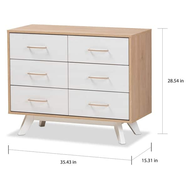 Shop Mid Century White And Oak 6 Drawer Dresser On Sale