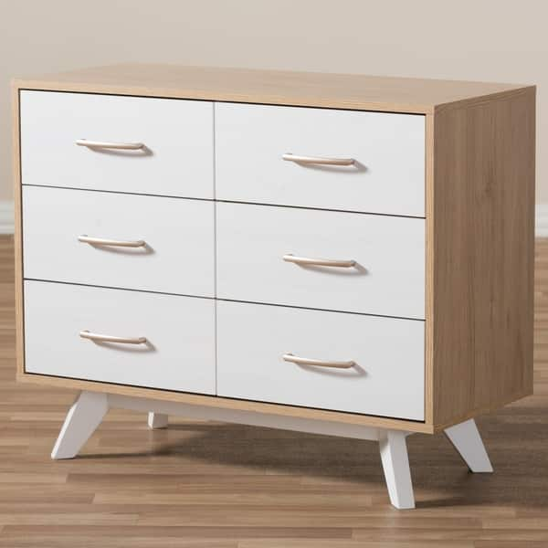 Shop Mid Century White And Oak 6 Drawer Dresser On Sale