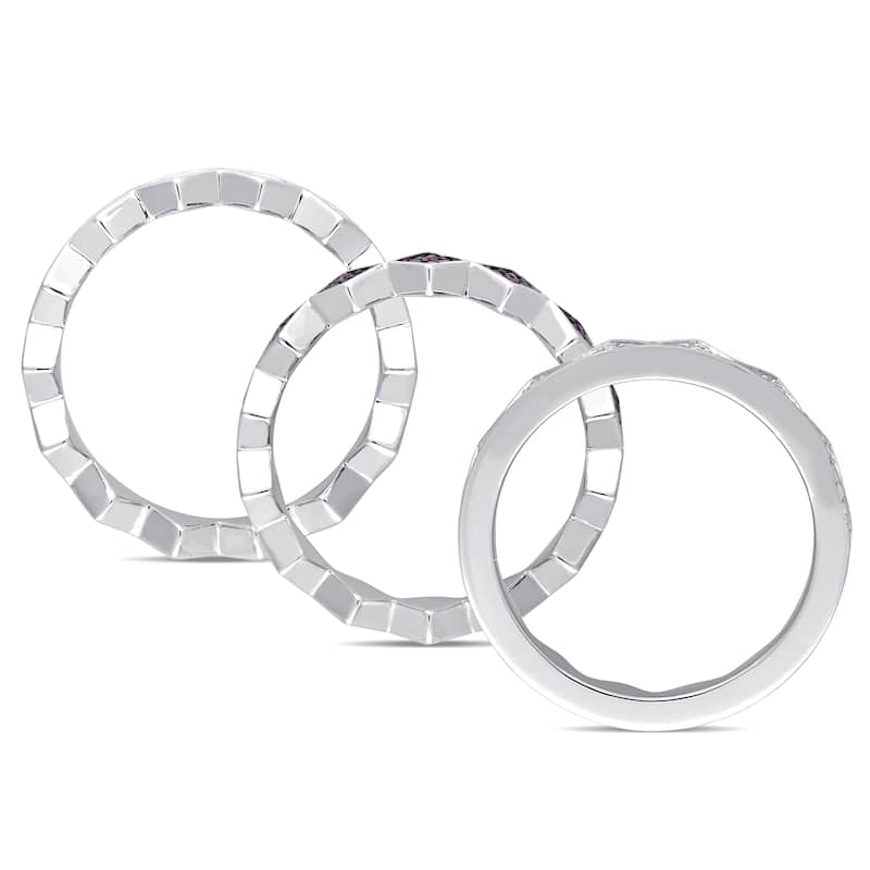 Miadora Sterling Silver with Black Rhodium Plating Created Ruby Created White Sapphire Geometric Sta - Red