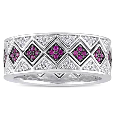 Miadora Sterling Silver with Black Rhodium Plating Created Ruby Created White Sapphire Geometric Sta - Red