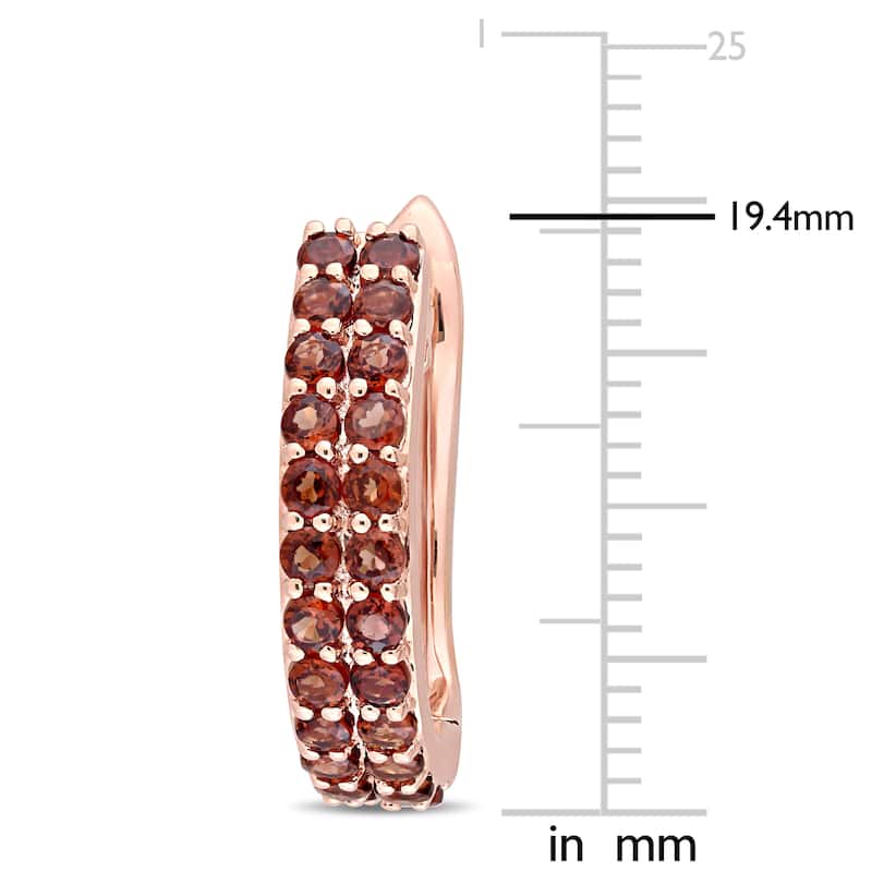 Miadora Signature Collection 10k Rose Gold Double-Row Garnet Hoop Earrings - Red