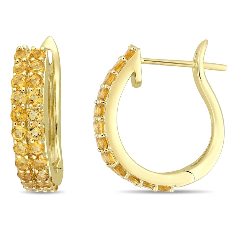 Miadora Signature Collection 10k Yellow Gold Double-Row Citrine Hoop Earrings