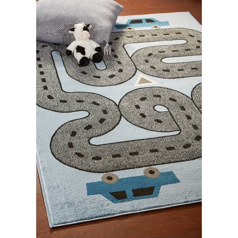 Sevita Blue/Gray Racing Roadways Kids Rug