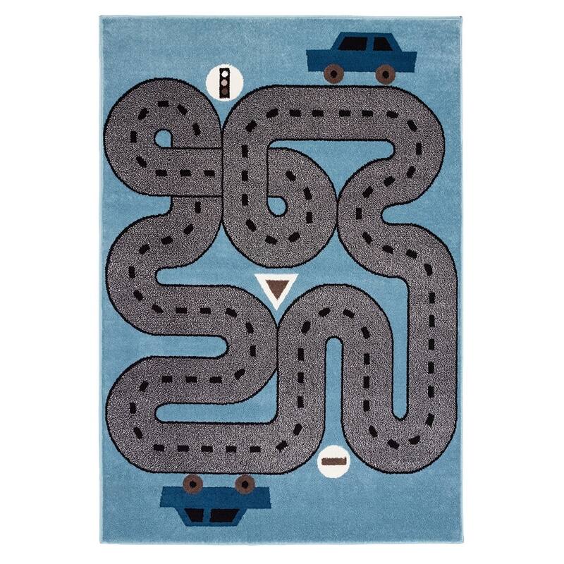 Sevita Blue/Gray Racing Roadways Kids Rug