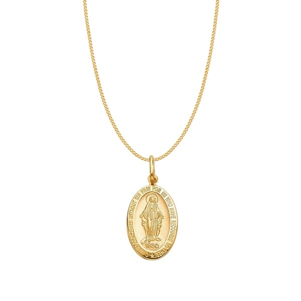 Shop 14k Yellow Gold Miraculous Medal Virgin Mary Oval Pendant and Curb ...
