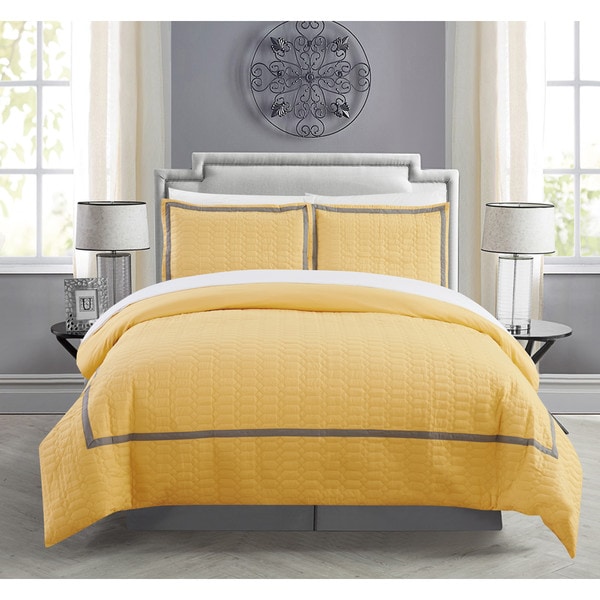 Chic Home Krystel Hotel Collection Yellow Banded 3 Piece Duvet Cover Set