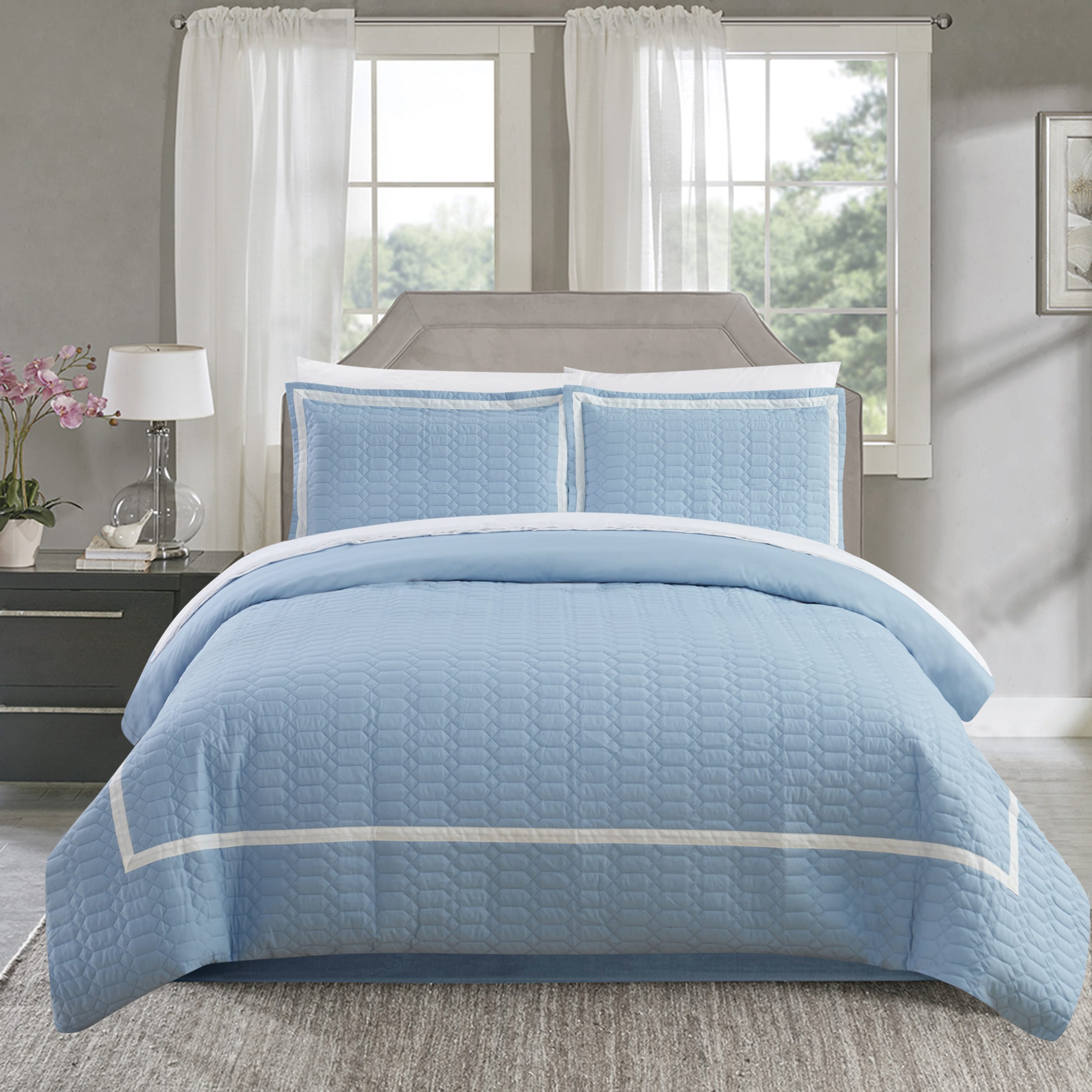 Shop Chic Home Krystel Hotel Collection Blue Banded 3 Piece Duvet