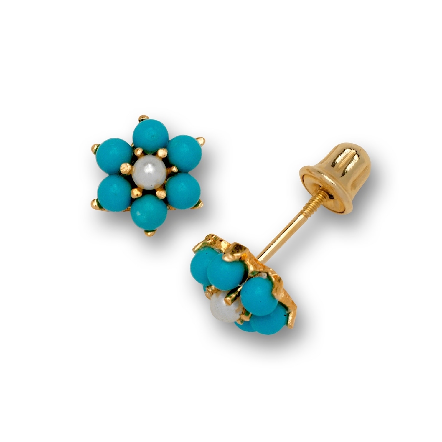 14k Yellow Gold Small Created Turquoise 