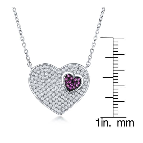Sterling Silver Polished Pink and White CZ Heart Slide Pendant Sterling Silver Polished Pink and White CZ Heart Slide Pendant