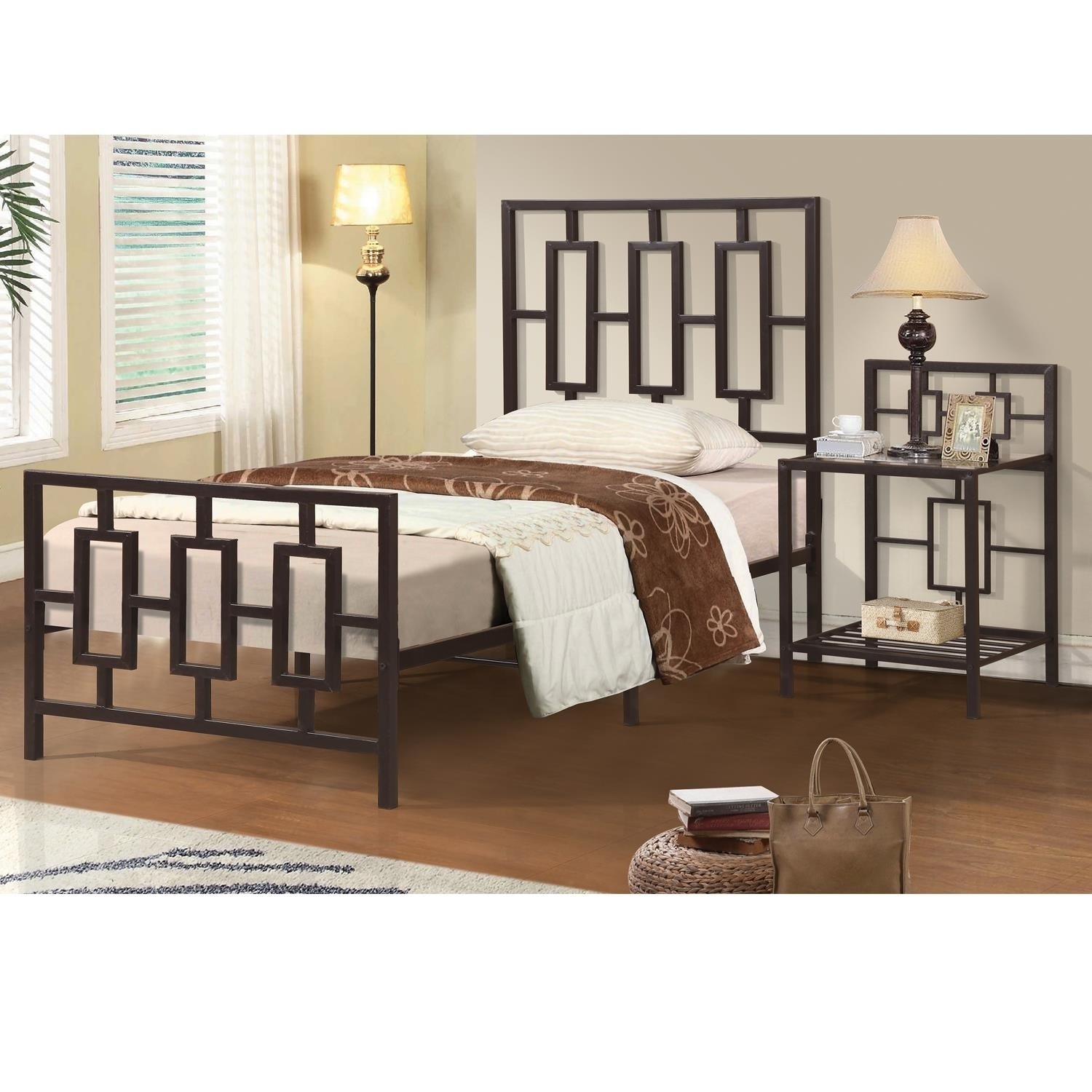 Home Source Bedroom Furniture Metal Bed Frame Square Design