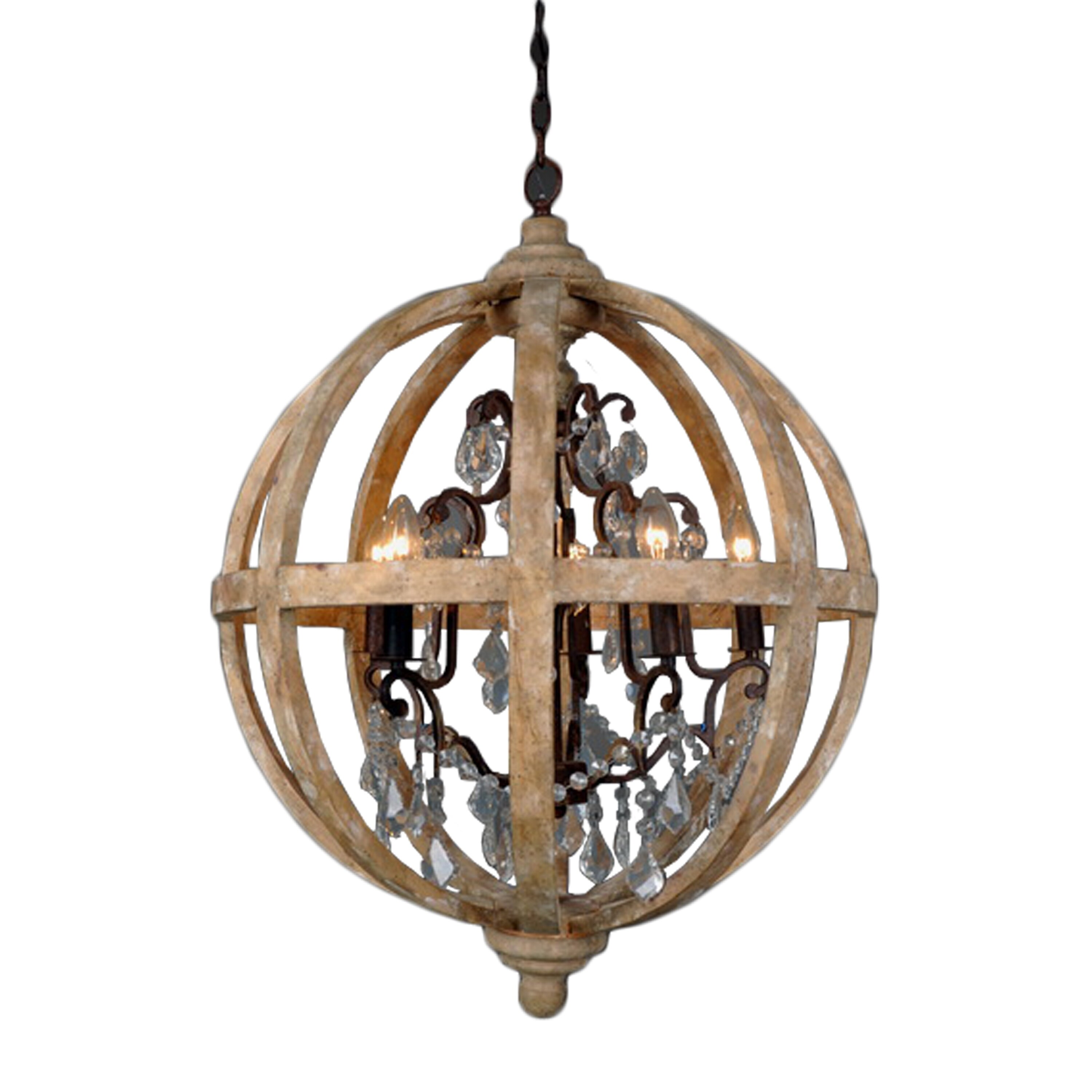 Guinevere Round Antique Brass and White Wood  Candle Style Chandelier (Chandelier) - Chandeliers For Bedrooms by Overstock.com