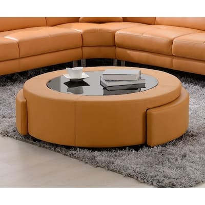 Best Quality Furniture Leather Upholstered 2-drawer Ottoman Coffee Table