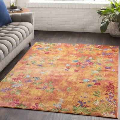 Hamon Orange Border Traditional Area Rug (5'3 x 7'6) - 5'3" x 7'6"