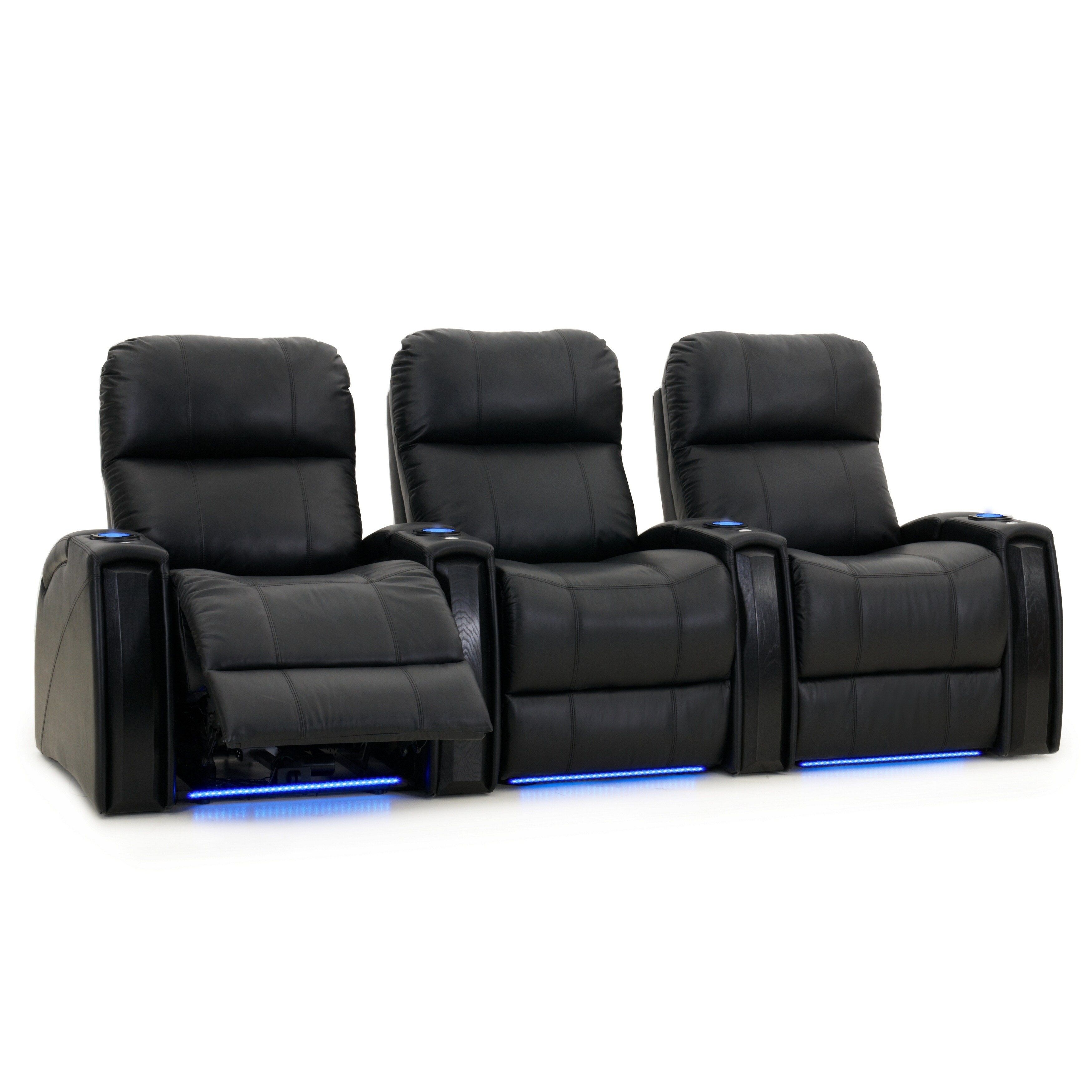 Storage Arms Brown Top Grain Leather Lights Row 4 Chairs Octane Seating Nitro XL750 Home Theater Room Furniture Power Recline
