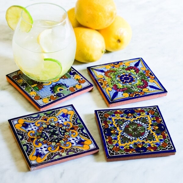 Moroccan Midnight Hand Painted Talavera Tile Coasters Set Of 4 Moroccan Midnight Hand Painted Talavera Tile Coasters Set Of 4