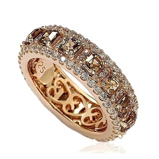Suzy Levian Rose Sterling Silver Cubic Zirconia Champagne and White Modern Eternity Band