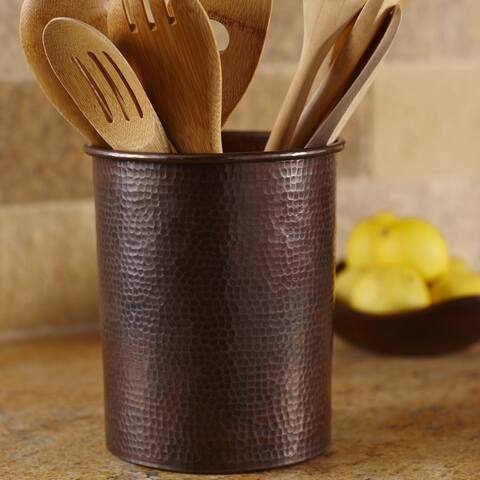 Handcrafted Antique Copper Large Utensil Holder