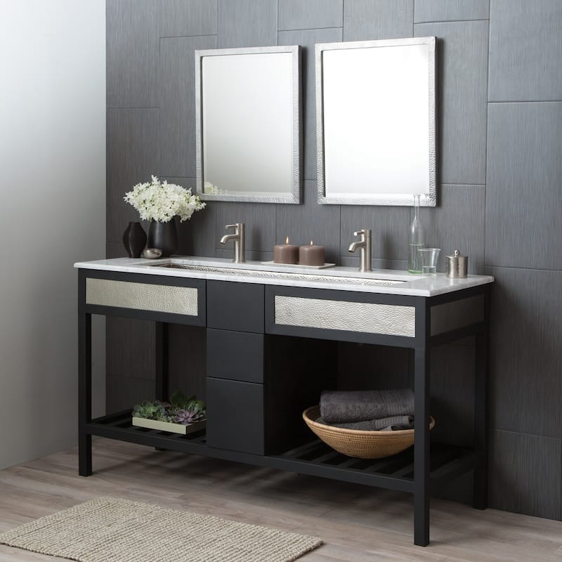 Divinity Hammered Aluminum Small Rectangular Mirror - Silver - N/A