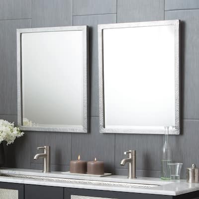 Divinity Hammered Aluminum Small Rectangular Mirror - Silver - N/A
