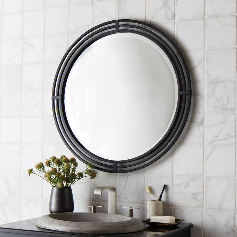 Asana Black Round Wrought Iron Mirror - N/A