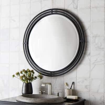 Asana Black Round Wrought Iron Mirror - N/A