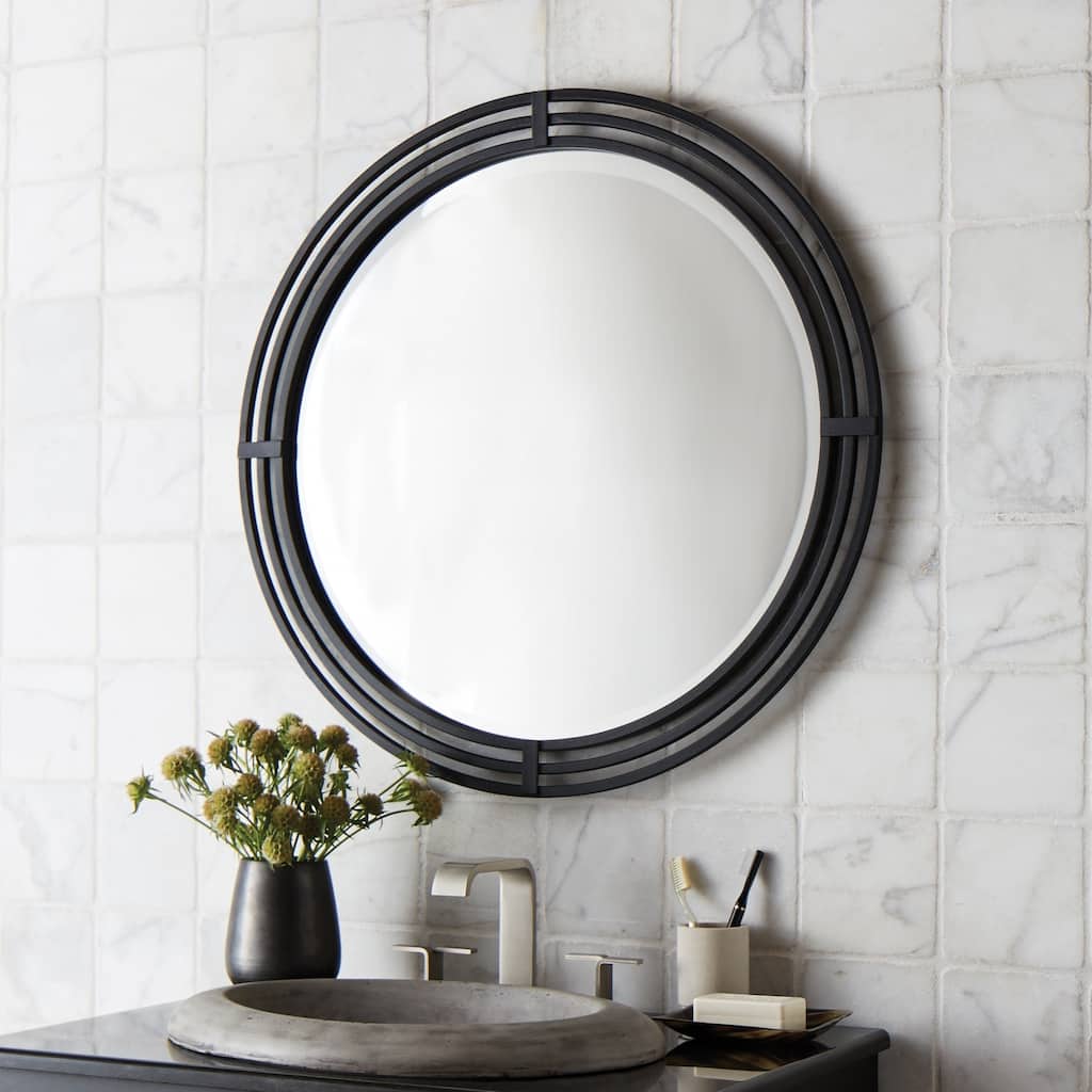 Asana Black Round Wrought Iron Mirror