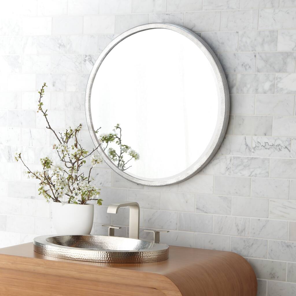 Divinity Hammered Aluminum Round Mirror - Silver
