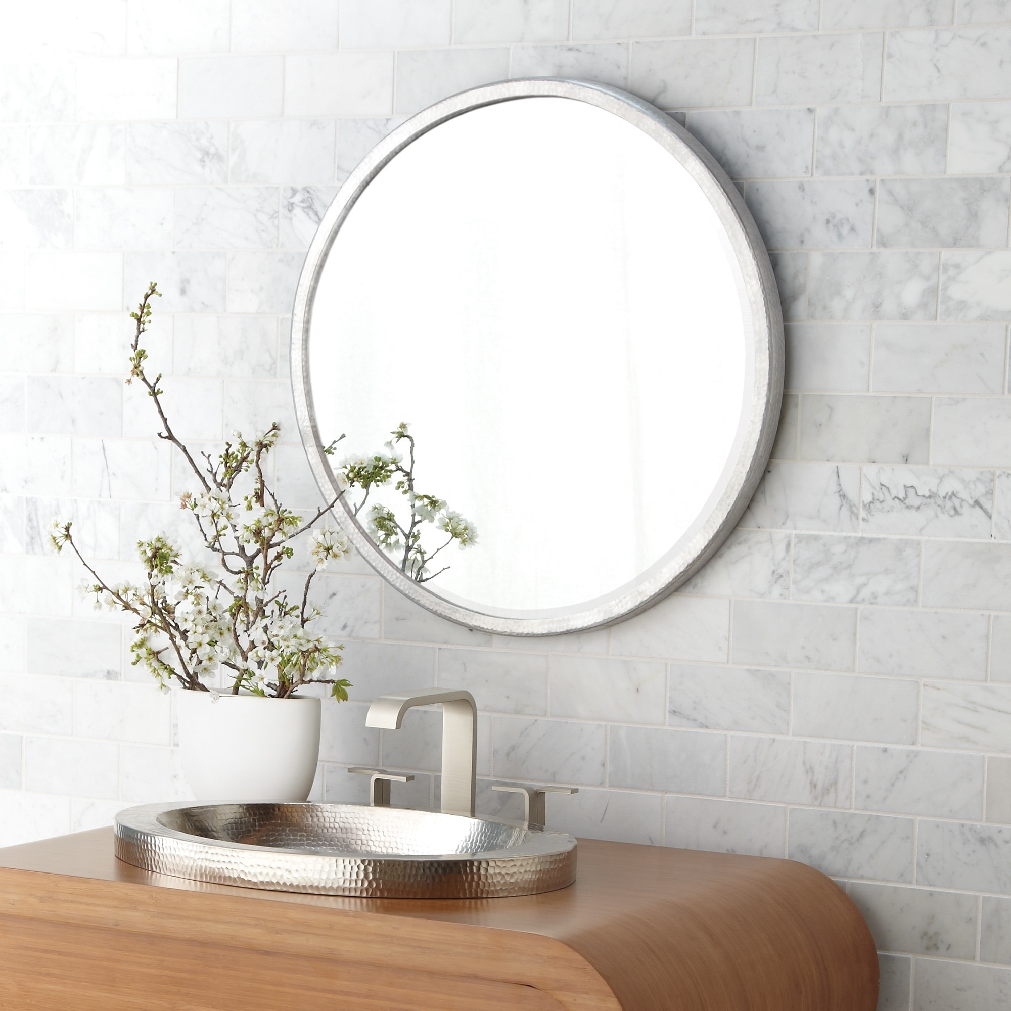 Divinity Hammered Aluminum Round Mirror - Silver
