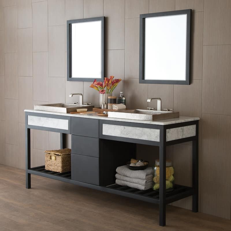 Havana Black Rectangle Steel Mirror - N/A