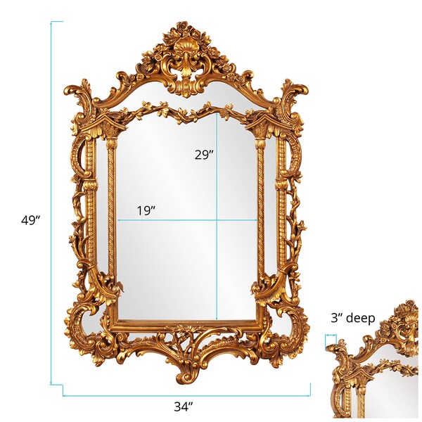 Gold baroque wall mirror of dirty bath bar 90x70 rectangular antique 